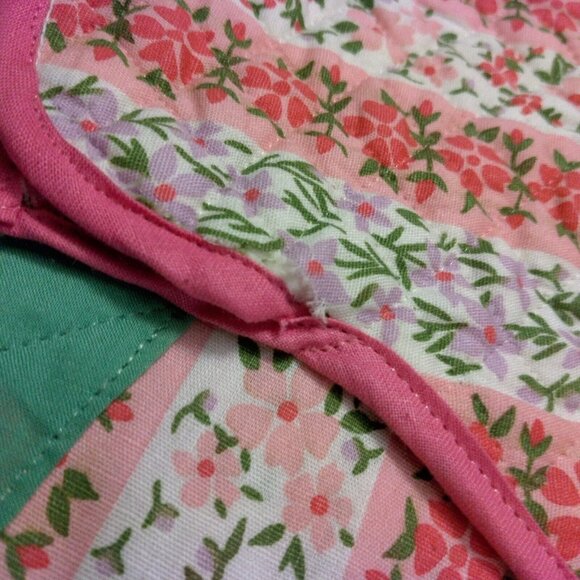 Vintage Homemade Kitchen Half Apron And Oven Mitt Pink Green Floral - Picture 6 of 15